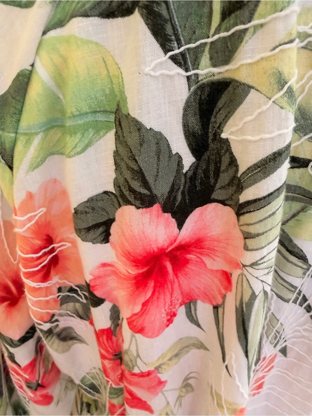 Tommy Bahama Daybreak Hibiscus" Green/Pink Floral Tiered 3/4 Sleeve Midi Dress - Picture 11 of 12